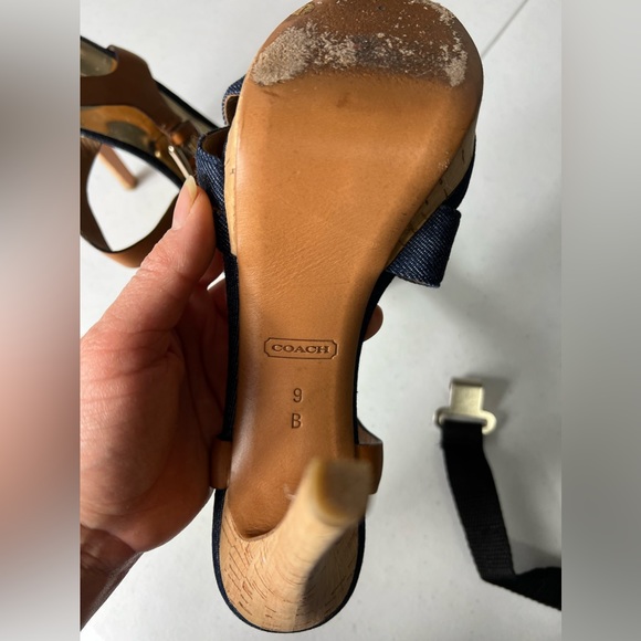 COACH DANI High Heels, Platform Open-Toe, Denim & Leather 9B - Picture 5 of 15